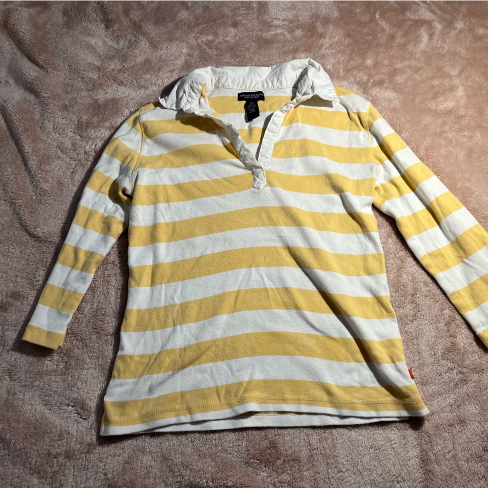 American Eagle Outfitters Yellow and White Striped Long Sleeve Top